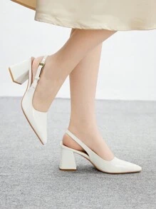 CUCCOO BIZCHIC 女士时尚白色后带侧扣粗跟尖头穆勒鞋，适合日常通勤、约会和派对 - 白色 - 查看 5