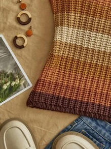 Travachic 女式条纹休闲挂脖针织上衣 - 紅色 - 查看 5