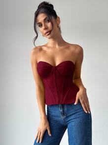 Firerie Women's Elegant Solid Color Bralette Crop Top - Burgundy - View 5