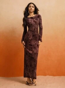 Almamuse 女式露背系带紧身连衣裙 - 酒紅色 - 查看 3