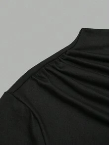 Sweetra Maglietta casual a maniche lunghe, slim fit, comoda, con collo a giro, tinta unita, per donne taglie forti - Bianco e nero - Visualizzare 8