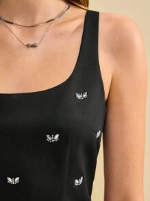 Muvela Women's Rhinestone Embellished Camisole Mini Dress, Exquisite Craftsmanship, Luxurious & Elegant High-End Style, Suitable For Valentine's Day, Night Dates, Afternoon Tea, Sisters Gathering, Birthday Party