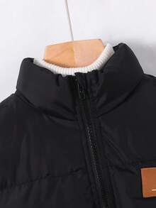 1 Piece Tween Boy Leisure Sports College Literary Retro With Grab Velvet Lining Mid-Length Padded Coat,Suitable For Daily Use,Sports,In Fall/Winter - Black - View 5
