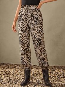 Wildy Casual American Country Style Zebra Print Pants Animal Print Pants Women Zebra Print Joggers Print Pants Women Animal Print Country Concert Going Outs Western Wear Women Going Outs