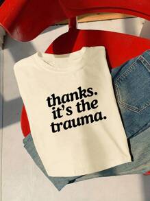 大码夏季休闲字母图案圆领短袖短款T恤