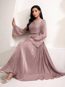 Veilorie 女式优雅纯色3D花卉装饰连衣裙 - 粉色 - 查看 1