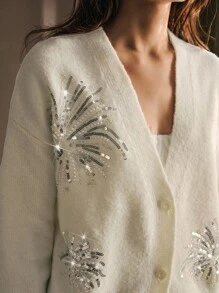 MOTF PREMIUM CÁRDIGAN OVERSIZE CON HOMBROS CAÍDOS, DETALLES DE LENTEJUELAS Y CUENTAS EN CONTRASTE - Albaricoque - Ver 3