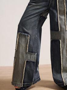 Bohemela Women's Casual Loose Woven Wide-Leg Jeans Patchwork Jeans Wide Leg Jeans Women Jeans Denim Pants - Blue - View 5