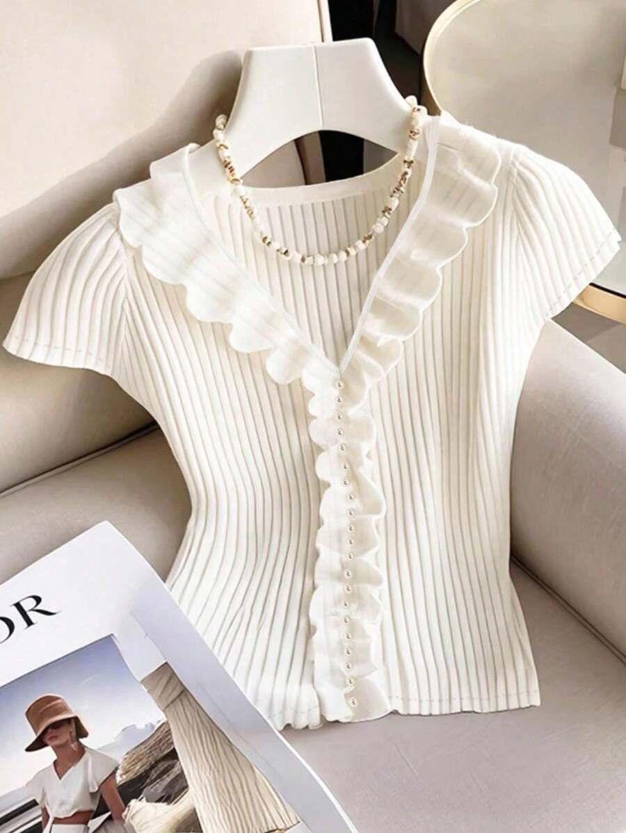 Áo thun tay ngắn màu trơn cho nữ, thời trang cho mùa hè - trắng - Xem 1