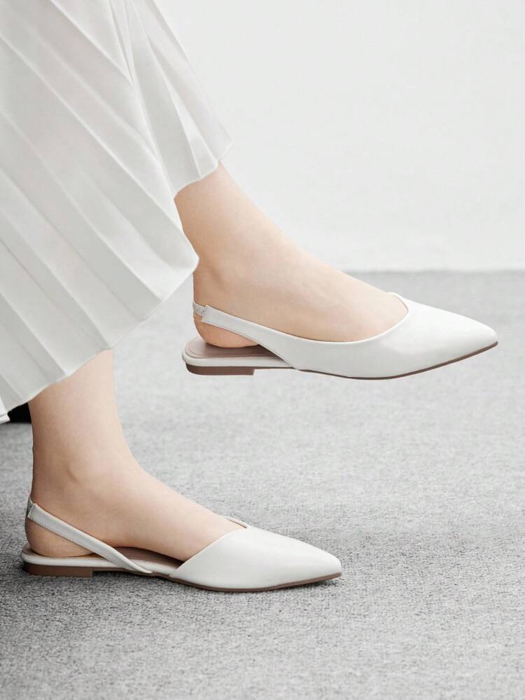 CUCCOO BIZCHIC Women's Fashion Pointed Toe Flat White Backless Slip-On Shoes, Minimalist Design, Versatile For Commuting And Daily Wear For Christmas Spring Shoes
