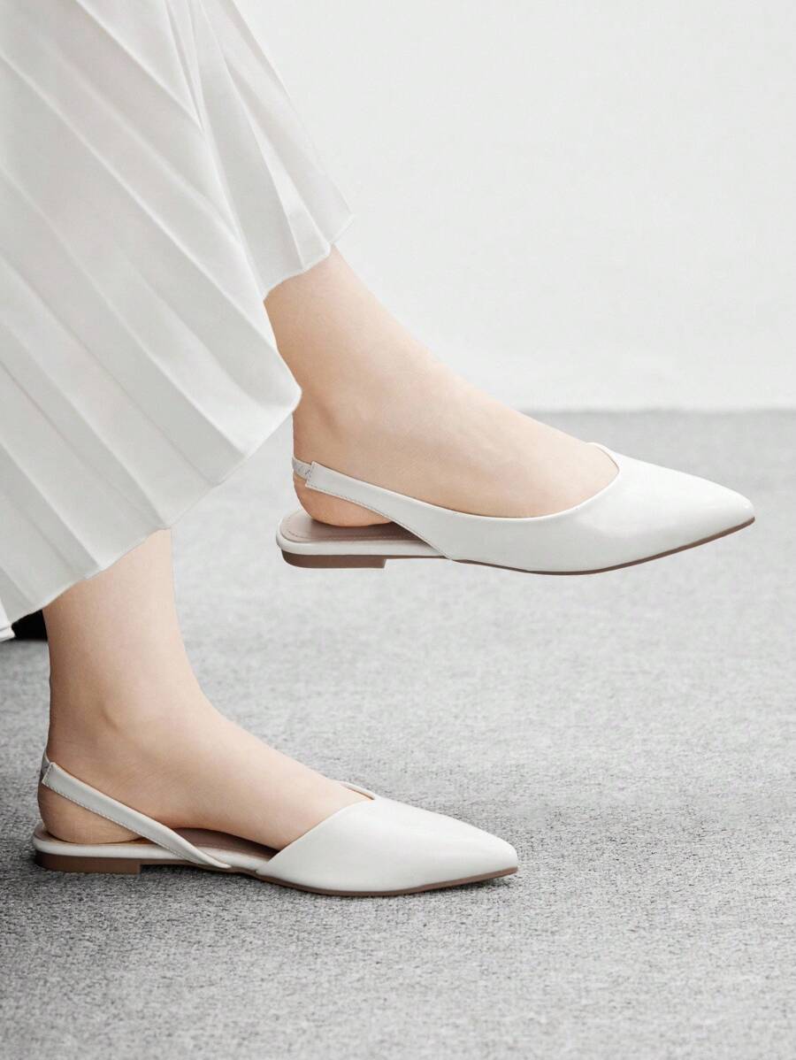 CUCCOO BIZCHIC Women's Fashion Pointed Toe Flat White Backless Slip-On Shoes, Minimalist Design, Versatile For Commuting And Daily Wear For Christmas - White - View 1
