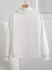 Nuova camicetta bianca ampia a maniche lunghe con colletto Peter Pan, stile accademico versatile e fresco, adatta per primavera e autunno