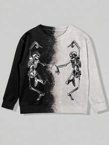INAWLY Halloween Contrast Color Black & White Skeleton Vintage Knit Sweater, Casual & Fashionable Couple Style, Suitable For Autumn/Winter - Multicolor - View 4
