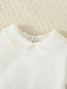 SHEIN Vintaside Kids 女婴针织毛衣，长袖翻领连体衣，连裤袜，秋冬季舒适穿着。粉色和杏色可选，优雅百搭的设计，刺绣卡通图案，适合日常穿着、室内、户外和旅行。 - 彩色 - 查看 5