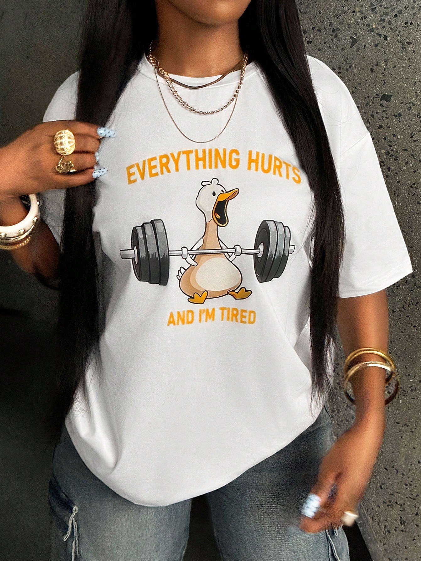 Casual graphic print T-shirt with a formal duck de...