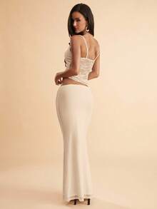 SHEIN BAE 夏季海滩度假纯黑色蕾丝性感透视吊带长裙，适合日常约会、夜间外出、夜总会、派对、聚会、鸡尾酒会、泳池派对、返校季服装、学校季连衣裙、节日连衣裙女士连衣裙 - 杏色 - 查看 2