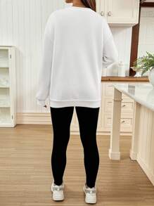 SHEIN 2pcs Maternity Contrast Color Print Round Neck Long Sleeve Solid Color Pants Set  Fall Clothes - Black and White - View 2