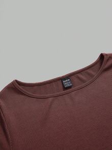 SHEIN Maternity Solid Color Round Neck Fitted Casual Long Sleeve T-Shirt