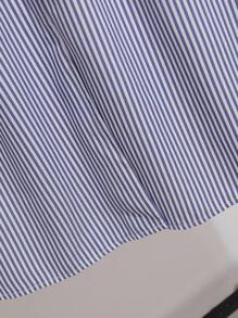 Franclia Cross V-Neck Pleated Button Striped Dress For Women All White Casual Outfits Spring Fall Cloth For Women - Blue - View 7