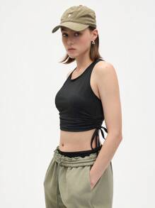 Gameset SHEIN Sport Women's Black Drawstring Cropped Fitness Tank Top - Black - View 4