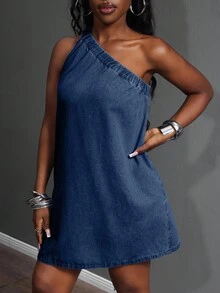 Slaydiva Váy denim thanh lịch giản dị dành cho nữ - Rửa tối - Xem 1