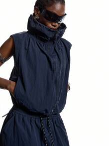 LYSMO 女士纯色拉链休闲无袖薄夹克