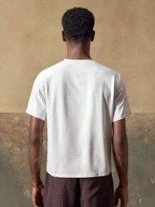 AKNOTIC Business Casual 男士蕾丝拼布刺绣弹力宽松T恤 - 白色 - 查看 5