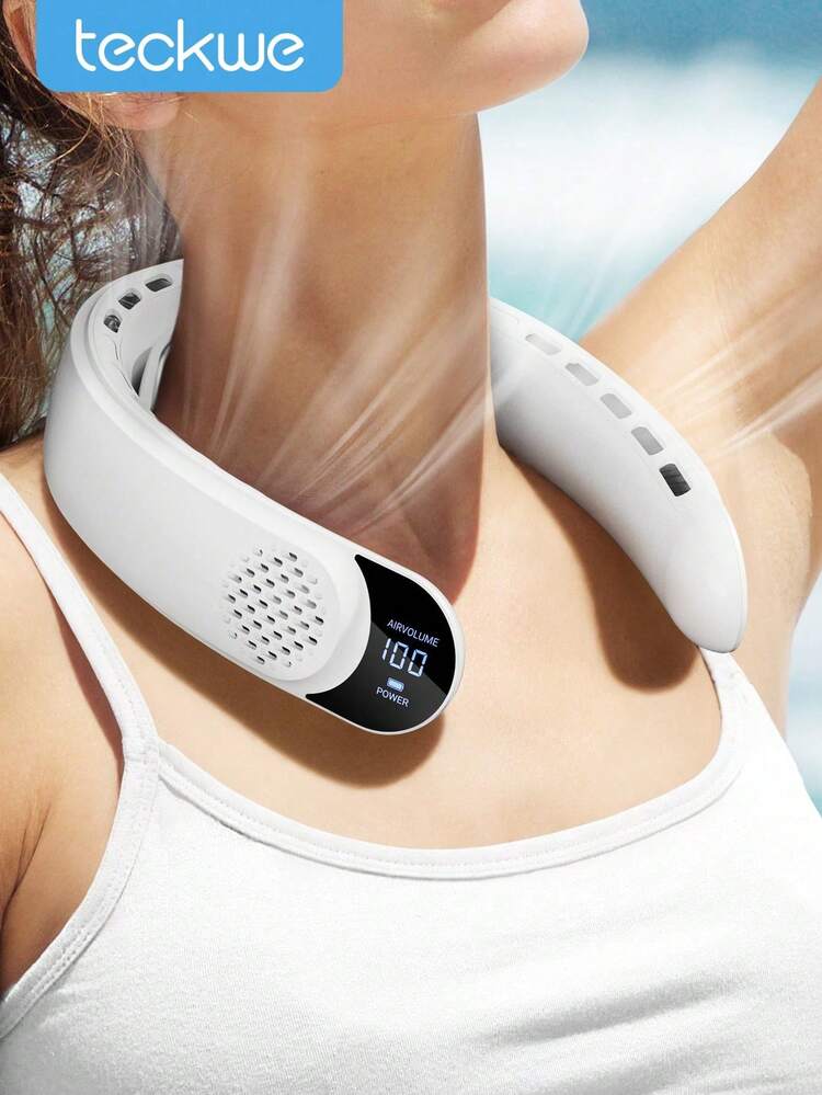 Teckwe 1pc Hanging Neck Fan, Neck Fan With Digital Display, Outdoor Summer Cooling Fan, Rechargeable Hanging Neck Fan With 3-Speed Wind Fan,For Students, Office, Outdoor Travel, Perfect Gift Graduation Present, School Supplies, Back To School - Multicolor - View 8