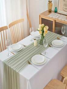 1 件 73 英寸 X 300 英寸雪纺桌旗，浅腮红雪纺桌布/围巾，带银色闪光的透明婚礼桌布，适合优雅婚礼、乡村波西米亚派对、新娘送礼会、婴儿送礼会、公主派对、甜点桌、新娘宴会等