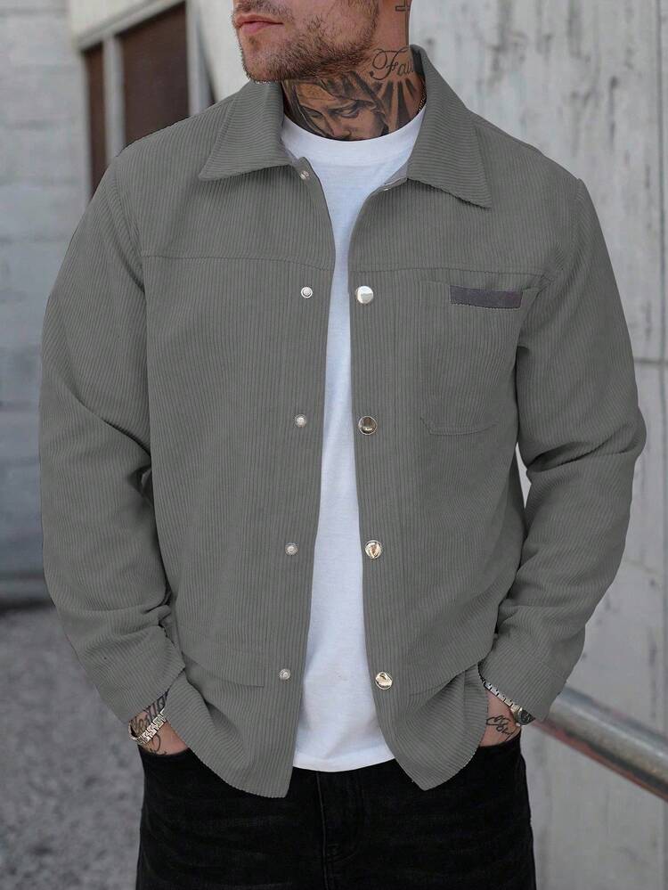 Manfinity CasualCool 户外休闲街头风时尚百搭男士长袖灯芯绒夹克 灰色，秋冬季 - 淺灰色 - 查看 3