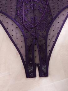 1pc Women's Lace & Mesh Splicing Sexy Lace Bodysuit, Lingerie Intimate Lingerie Erotic Bodysuit, Going Out - Purple - View 4