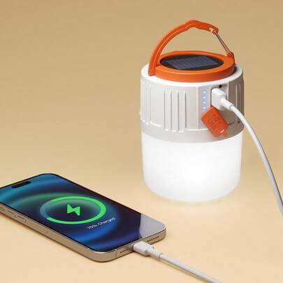Teckwe Linterna solar de camping 2 en 1 y cargador de teléfono, lámpara LED portátil alimentada por energía solar con función de carga de teléfono móvil, lámpara LED inflable para camping, senderismo y luz de emergencia para cortes de energía, huracanes, kits de supervivencia