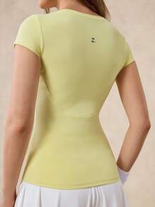 OutZeal Women Sweat Wicking Tummy Control Soft Tight T-Shirt Sports Tee Running Tennis Gym Workout Tops - Yellow - View 8