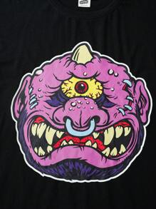 MADBALLS X SHEIN 男士卡通图案黑色圆领短袖T恤 - 黑色 - 查看 3