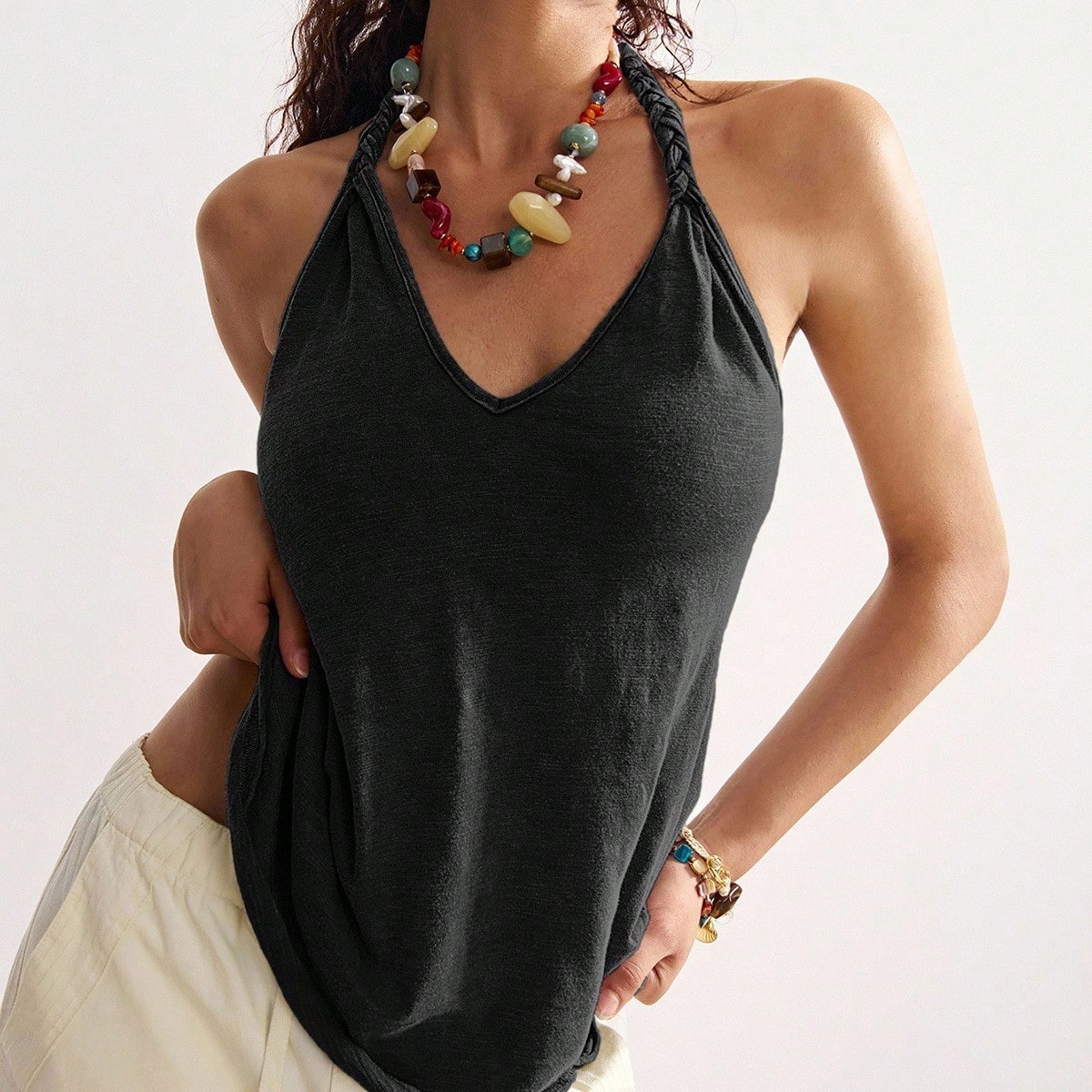 Women's Casual Solid Color Knit Loose Fit Tank Top Women Tank Tops Summer Women Top Boho Tank Top Women Halter Tops For Women