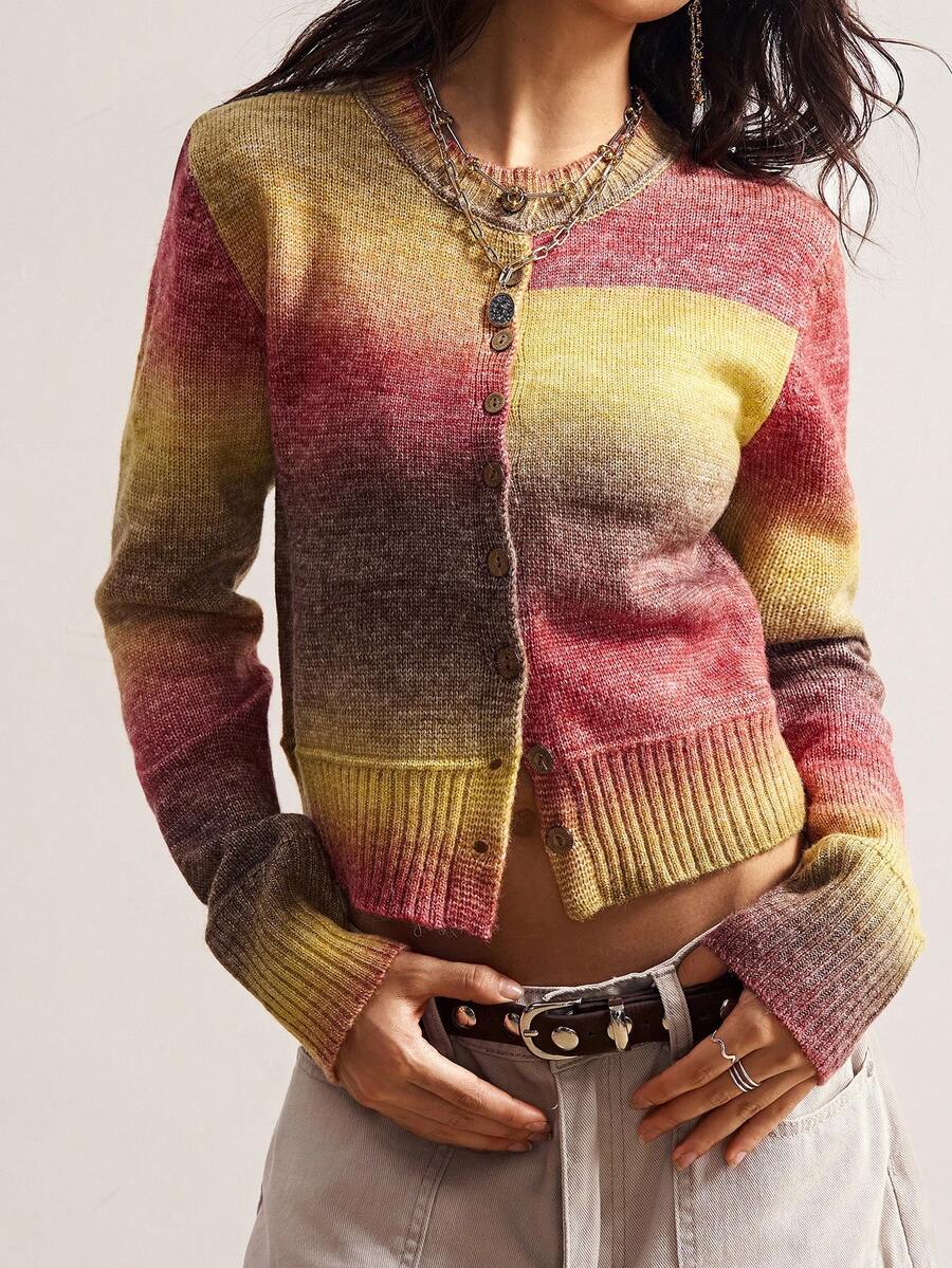 Bohemela 女士休闲条纹渐变色开衫，适合秋冬季音乐节和万圣节 - 彩色 - 查看 1