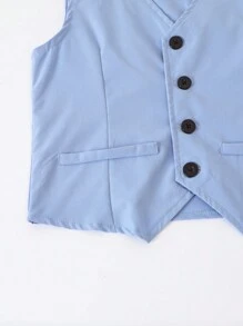 SHEIN 2pcs Tween Boys' Slim Fit Wedding/Formal Event Piano Performance Vest & Pants Suit Set, Spring/Summer, School, Campus, College Fall Winter - Blue - View 4