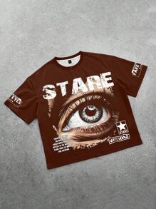 PAVTROS Camiseta de manga corta de cuello redondo con estampado de letra y ojo, casual de verano para hombres - Multicolor - Ver 3
