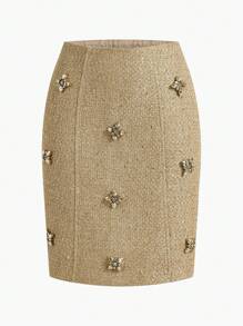 MOTF PREMIUM 粗花呢水钻开衩裙