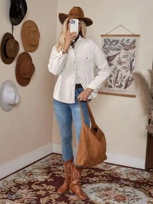 LanaWest Áo khoác giữ nhiệt nhung kẻ cho nữ - Màu be - Xem 5