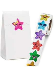 500 piezas Pegatinas de estrella sonriente multicolor, Rollo de pegatinas de estrella pequeñas de 1 pulgada Pegatinas autoadhesivas brillantes y brillantes con purpurina holográfica para recompensas escolares, decoración y manualidades (8 colores) Materiales didácticos - Multicolor - Ver 5