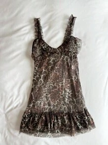 DAZY Áo ngủ gợi cảm xuyên thấu họa tiết da báo cho nữ, đồ lót mặc đi chơi cho nữ - Nhiều màu - Xem 9