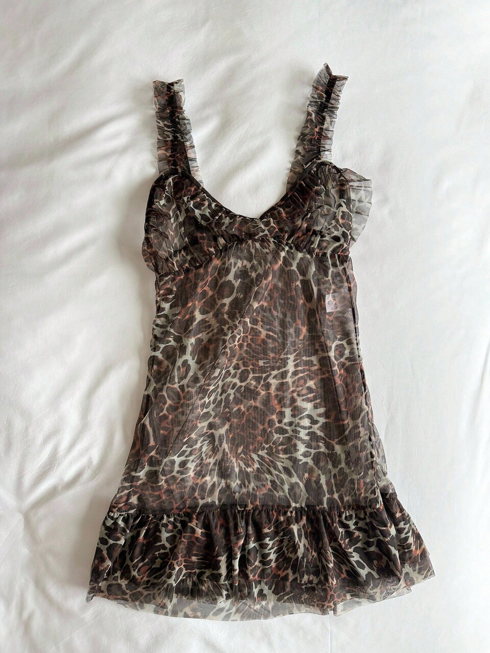 Leopard Print Patchwork Semi-Sheer Sexy Nightgown For Women, Going Out Lingerie For Women