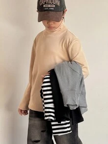 SHEIN Little Byeori 4件套男童休闲韩版保暖高弹高领T恤，适合秋季、春季、冬季、户外玩耍、上学、街头风、派对和休闲穿着。 - 彩色 - 查看 3