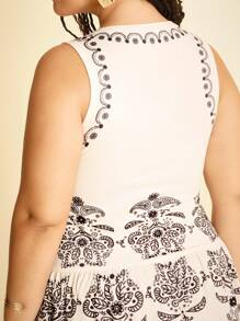 CAJUNI Maxikleid in Große Größen für Damen mit Muster, ärmellos, Lässig - Herbstkleider für Frauen - Verschiedenfarbig - Übersicht 7