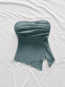 Firerie 女士优雅浪漫时尚通勤性感优雅风格黄色褶皱抹胸，适合派对、海滩度假、返校、浪漫约会、婚礼季、生日、复活节、春夏 - 霧霾藍 - 查看 4