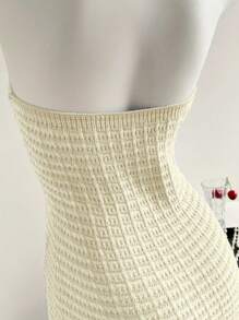Rafferiza Nouvelle robe courte moulante à col ras-du-cou et dos nu en tricot sexy pour femmes, vêtements d'été en tricot jaune crème pour l'université - Jaune citron - Voir 7