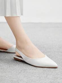 CUCCOO BIZCHIC Women's Fashion Pointed Toe Flat White Backless Slip-On Shoes, Minimalist Design, Versatile For Commuting And Daily Wear For Christmas - White - View 4