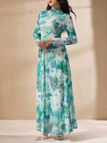 Graceveil Spring/Summer Fashion Mesh Floral Print Slim Fit Women Dress Fall Cloth For Women - Green - View 7