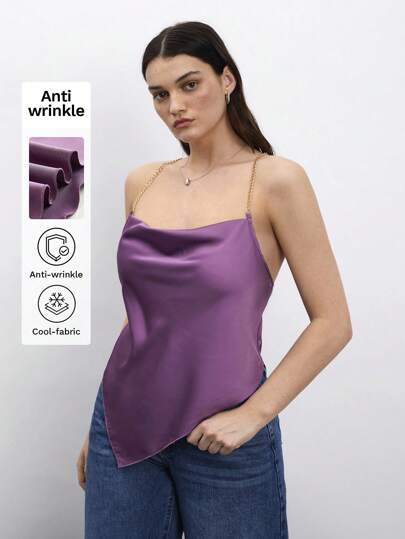 Maija 加大码垂坠领链条肩带吊带背心，女士夏季服装海滩度假装老式风格女士海滩装女士单身派对装